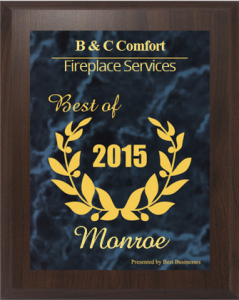 Home comfort, fireplace repair and HVAC service award - Monroe
