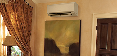 example of how ductless air conditioner or heat pump looks on wall